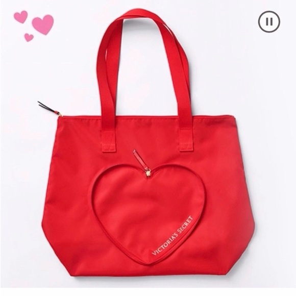 Victoria's Secret Red Heart Packable Tote Bag, a limited edition release NEW - Picture 2 of 10
